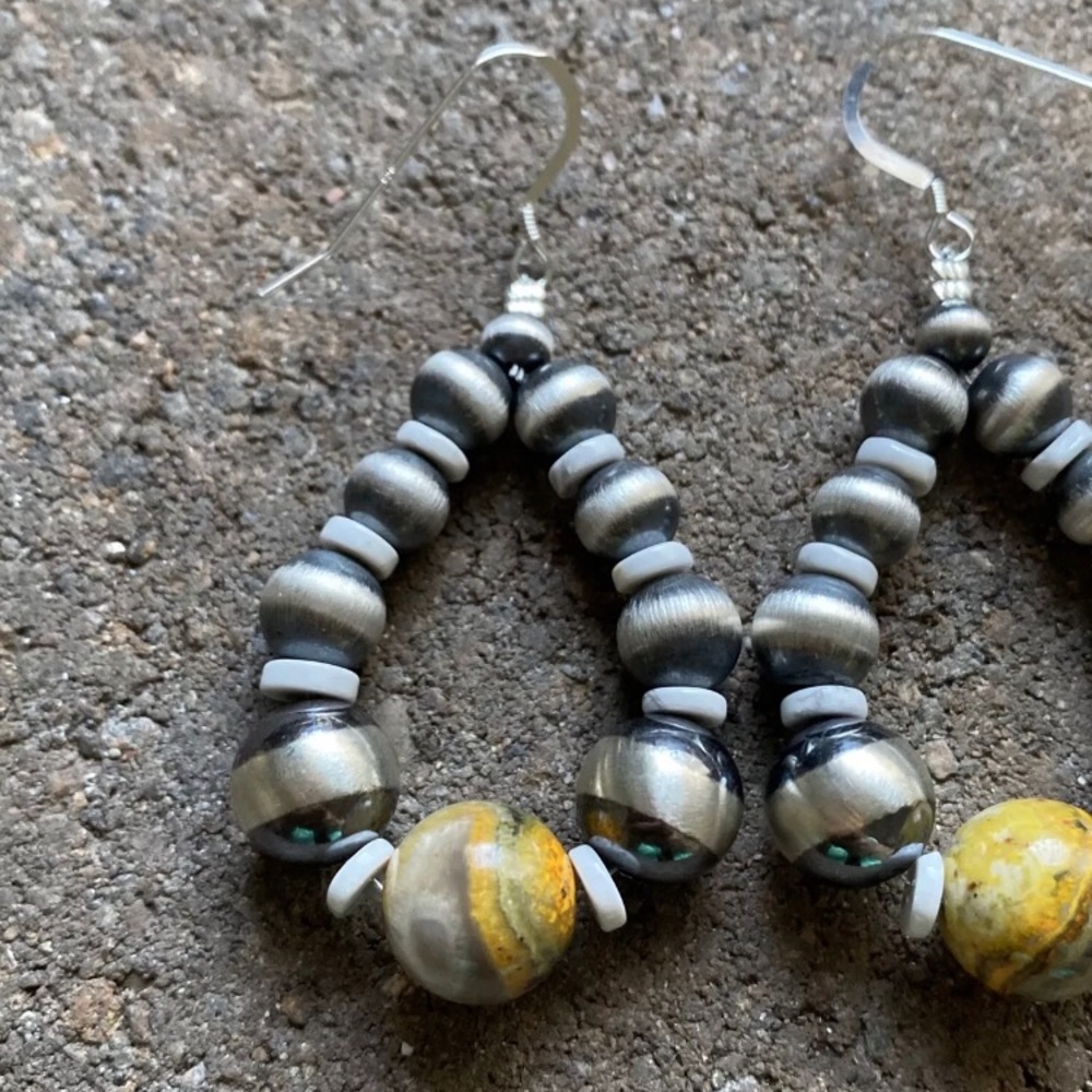 Sterling Silver Bumblebee Jasper Bead Loop Earrin… - image 8